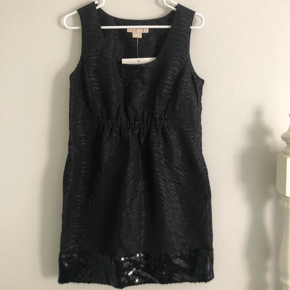 New! Michael Kors Zebra Striped Black Dress